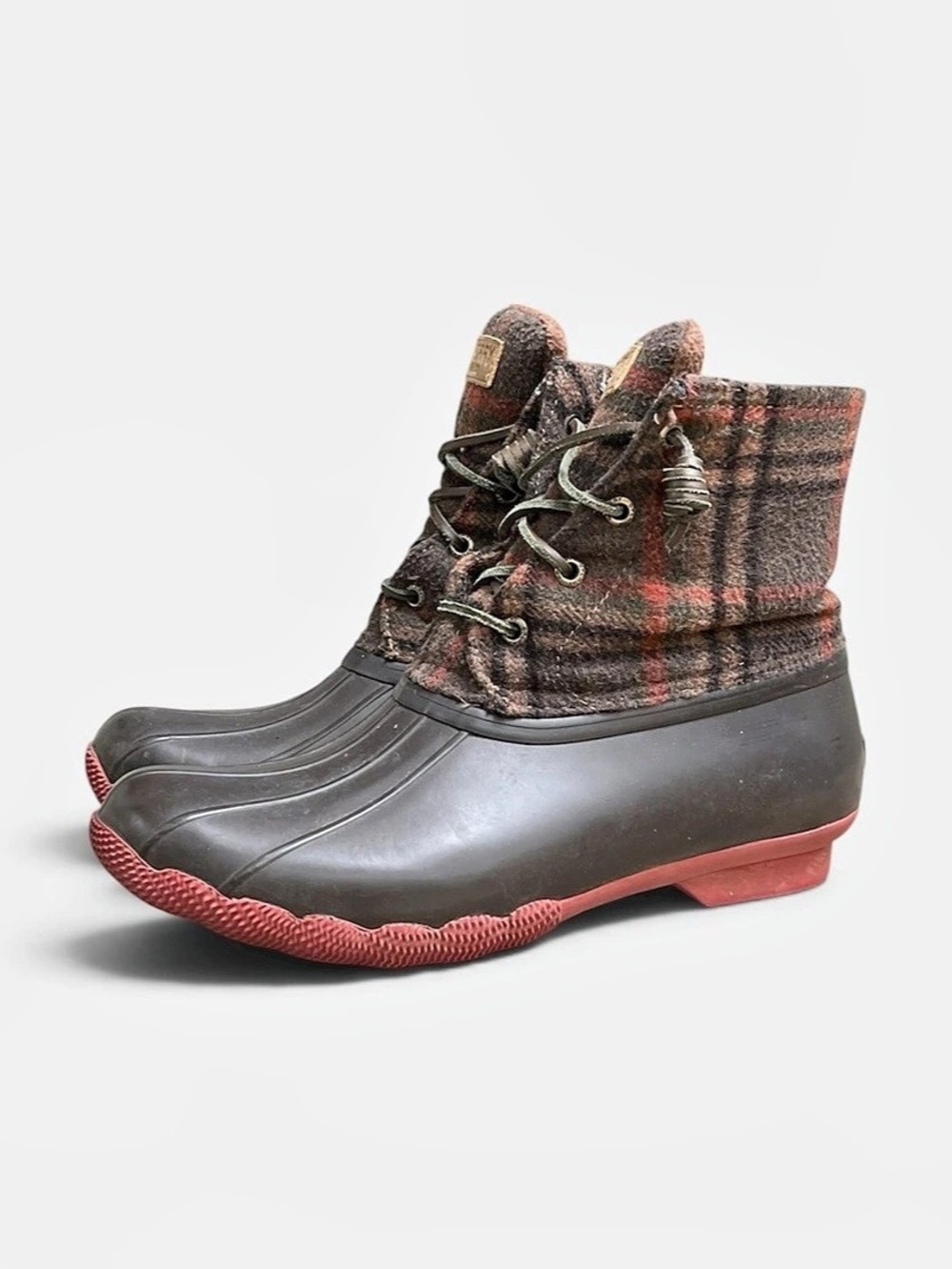 Sperry Top-Sider Saltwater Plaid Wool Ankle Duck Boots Women's Size 8M STS95922